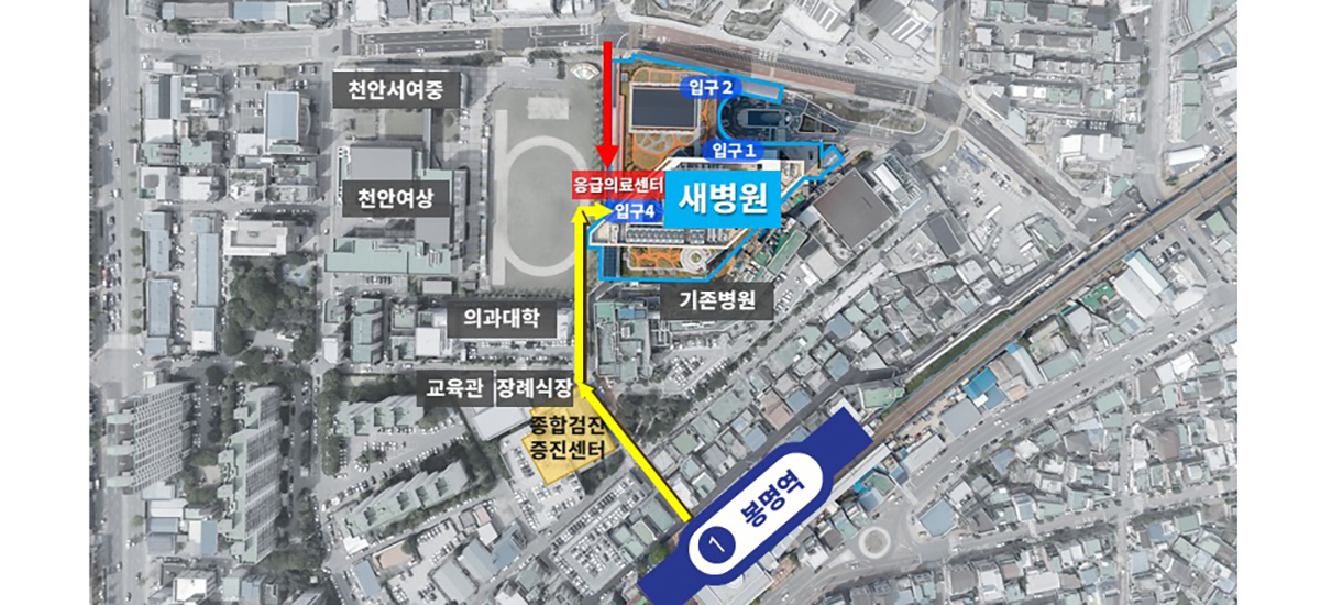 지하철 오시는길 약도,지하철 1호선 봉명역(순천향대학교 부속 천안병원)에서 하차 후 2번 출구에 위치해 있음. (모니터 해상도 1200px이상일때 사용하는 이미지)