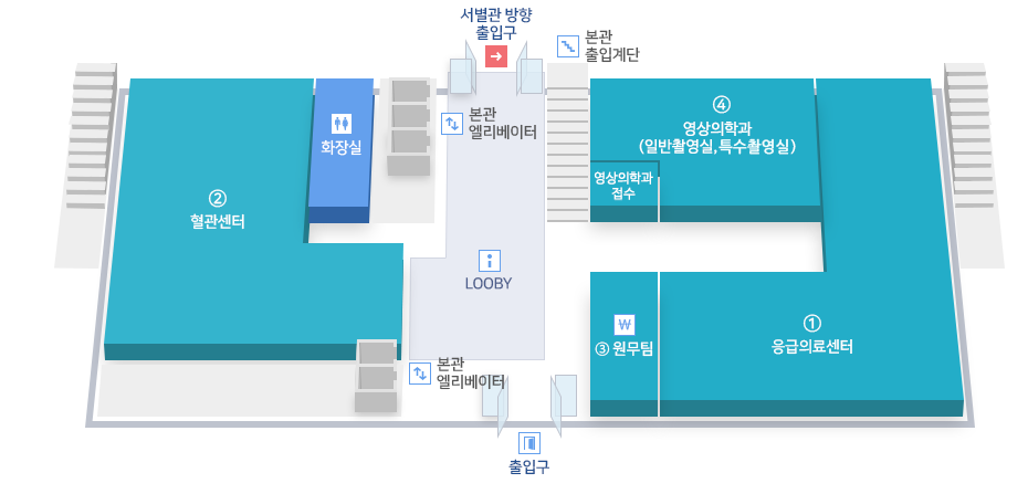 병원시설안내, 본관 1F 도면입니다.