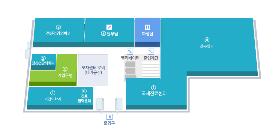 병원시설안내, 모자 보건센터 1F 도면입니다.