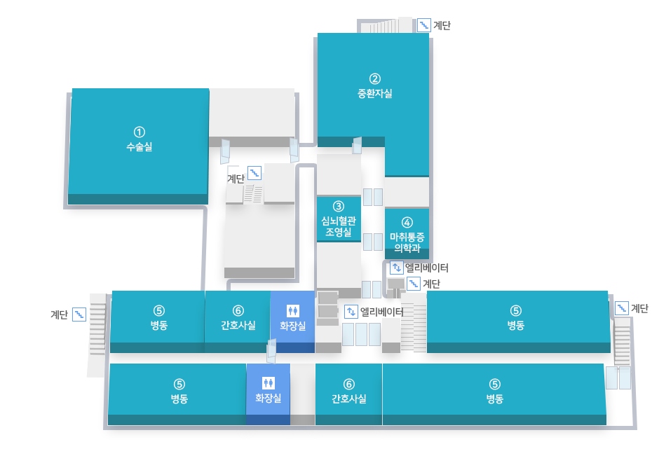 병원시설안내 3F 본관,향설관,별관도면 입니다.